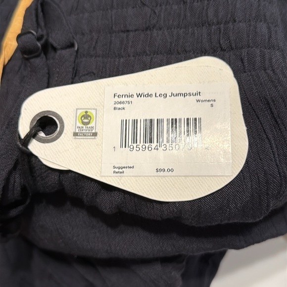 Prana Fernie Wide Leg Jumpsuit Black Crinkle Tencel Criss Cross Back XS S - Picture 5 of 5